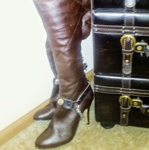 Poppies brand burgundy brown thigh hi boots sz 9